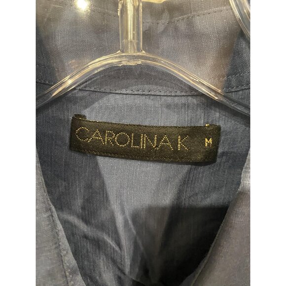 Carolina K Shirt Womens Medium Blue Western Embroidered Floral Snap Front Piped - Picture 2 of 4